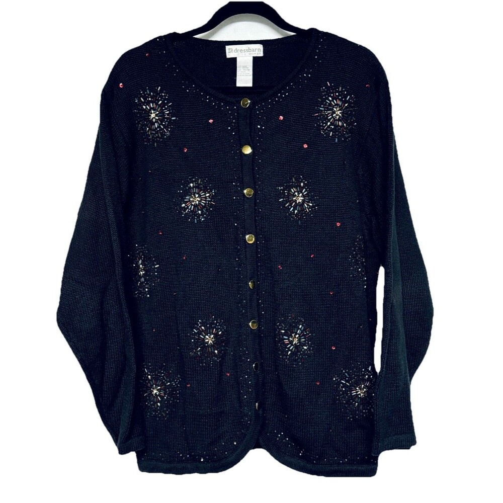 Vintage Dressbarn Women's Cardigan Sweater Beaded Fireworks Design Dress Barn 14